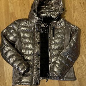 Metallic superdry down hooded jacket size 10